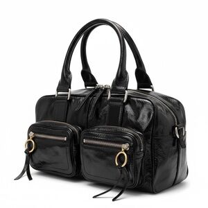 Chloé Black Patent Leather Dual Pocket Satchel